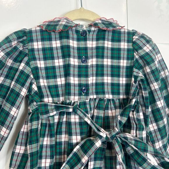 Sarah Louise Dress Girls 4 Green Plaid Tartan Smocked Peter Pan Collar Christmas - Picture 6 of 14
